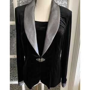 Alex Evenings Black Velvet Jacket & Tank Set Sz M Cocktail Rhinestone Formal